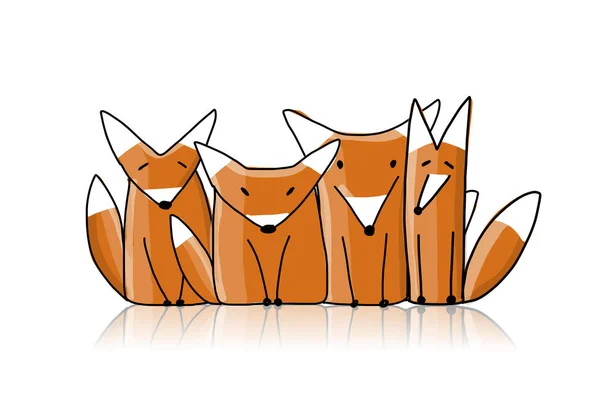 Familia de zorros, boceto para tu diseño — Vector de stock