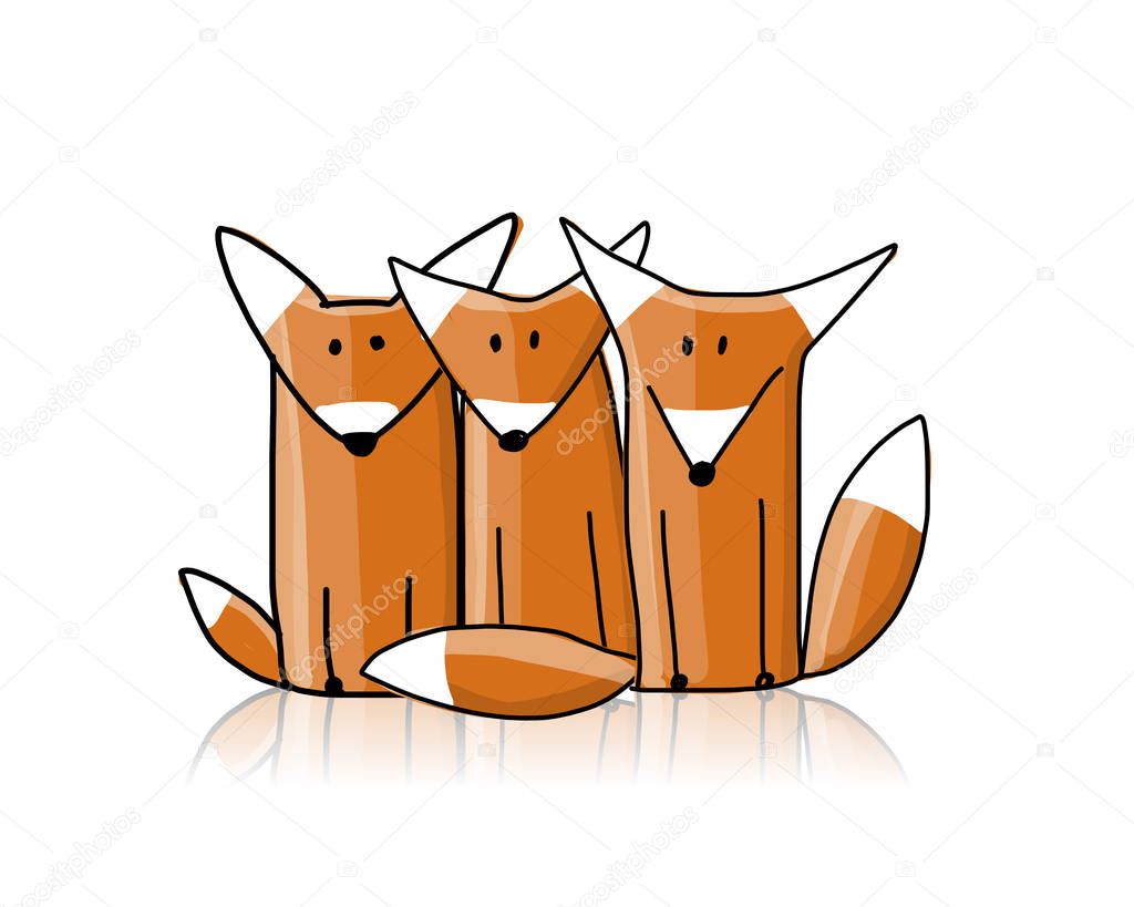 Cute foxes, sketch for your design. Vector illustration