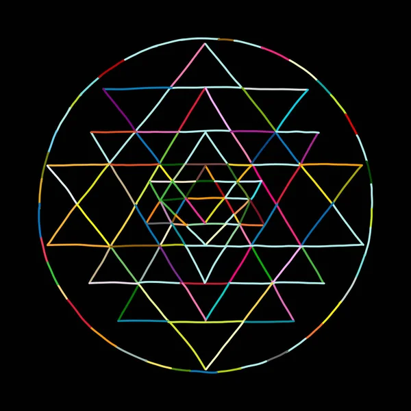神聖幾何学と錬金術のシンボル シュリヤントラです。あなたのデザインの手描きのスケッチ — ストックベクタ