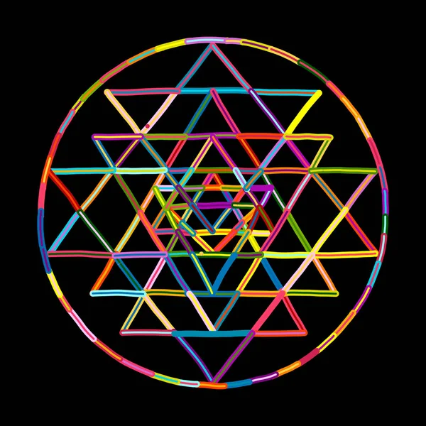 Géométrie sacrée et symbole d'alchimie Sri Yantra. Esquisse dessinée à la main pour votre design — Image vectorielle