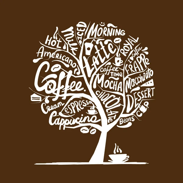 Hora del café. Árbol de arte para su diseño — Vector de stock