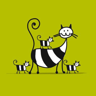 Anne kedi ve kediler, tasarımınız için çizim yapın.