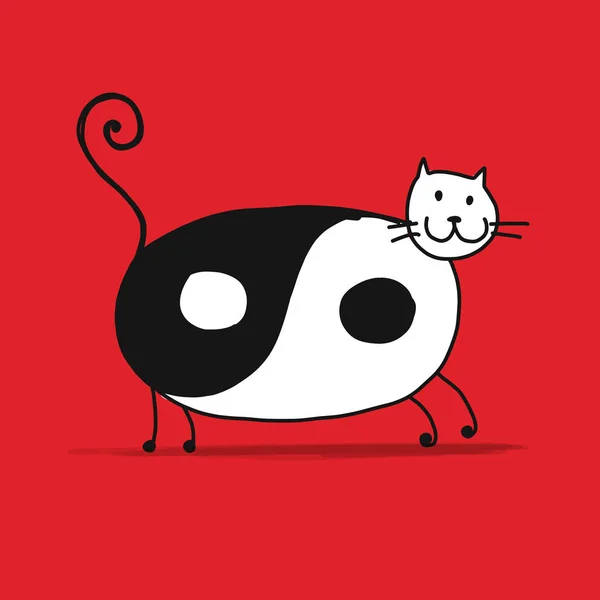 Yin e Yang gato, esboço para o seu projeto — Vetor de Stock