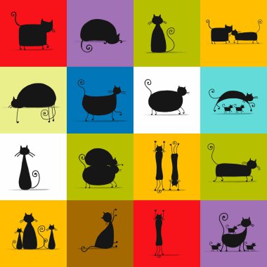 Aile, Dikişsiz desen tasarımınız için sevimli siyah kedi