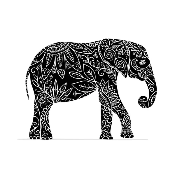 Elefante adornado, boceto para su diseño — Archivo Imágenes Vectoriales