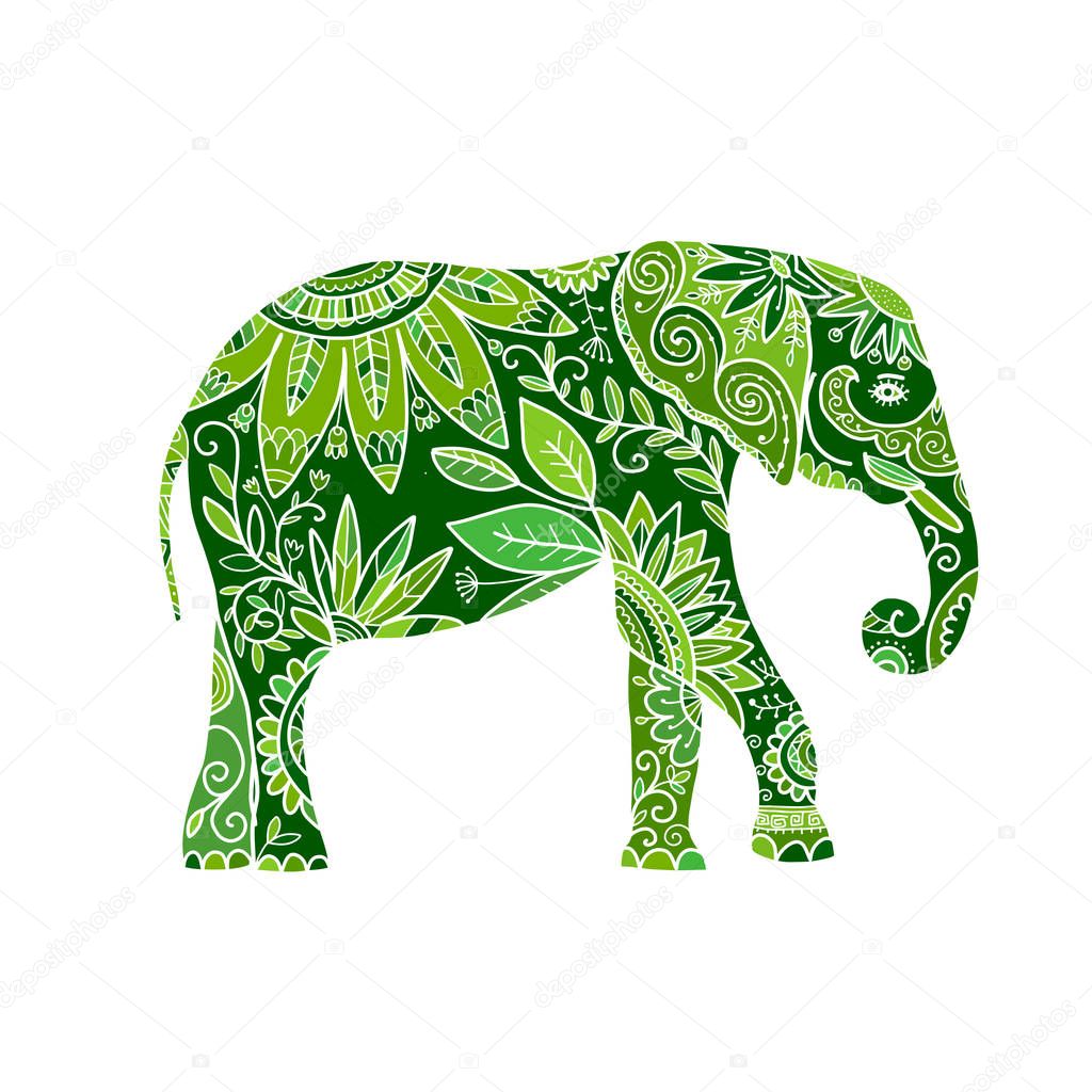 Elephant ornate, sketch for your design. Vector illustration