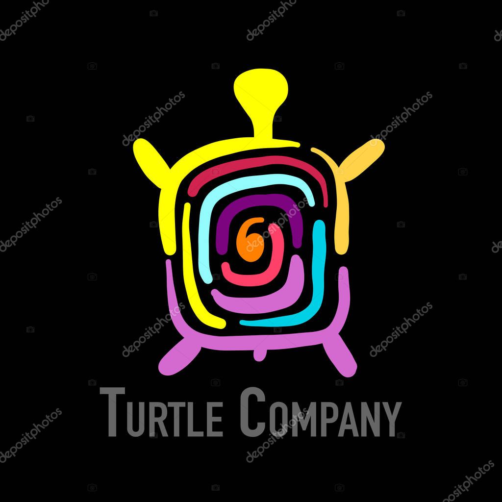 Turtle colorful logo, black silhouette for your design. Vector illustration