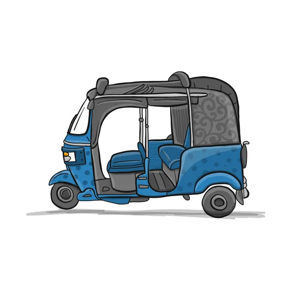 Tuktuk, motocicleta asiático táxi. Esboço para o seu projeto —  Vetores de Stock