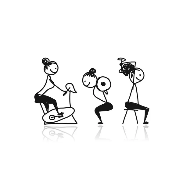 Chicas haciendo ejercicios deportivos, bosquejo para su diseño — Archivo Imágenes Vectoriales