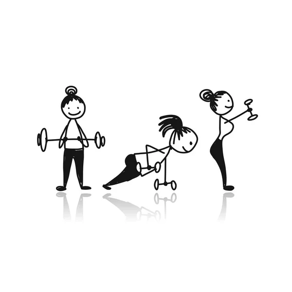 Filles faisant des exercices sportifs, croquis pour votre conception — Image vectorielle