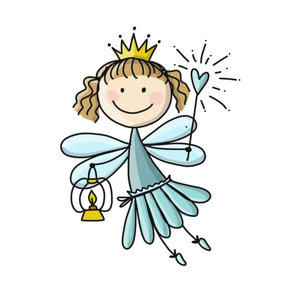 Cute little fairy, sketch for your design — Stock Vector