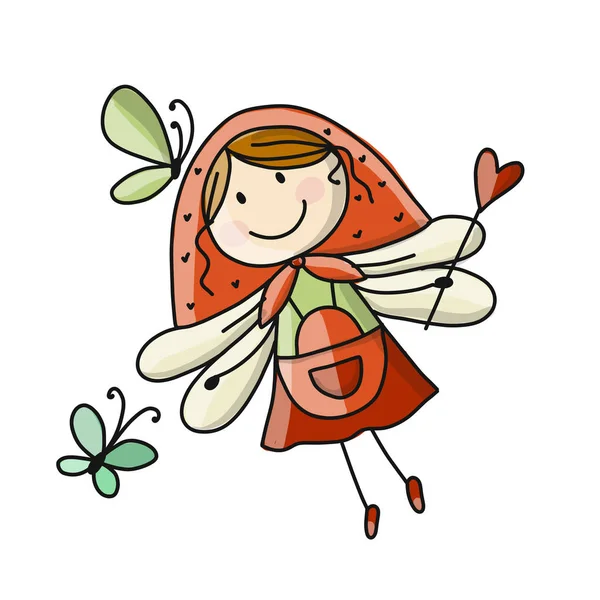 Cute little fairy, sketch for your design — Stock Vector