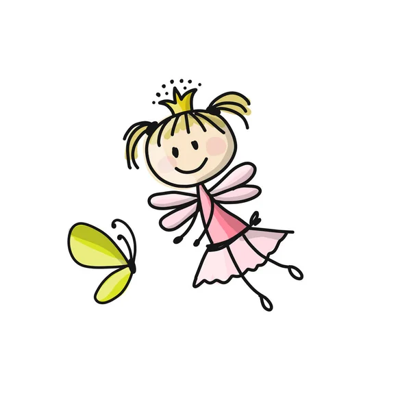 Cute little fairy, sketch for your design — Stock Vector