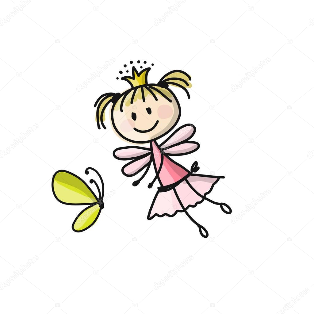 Cute little fairy, sketch for your design. Vector illustration