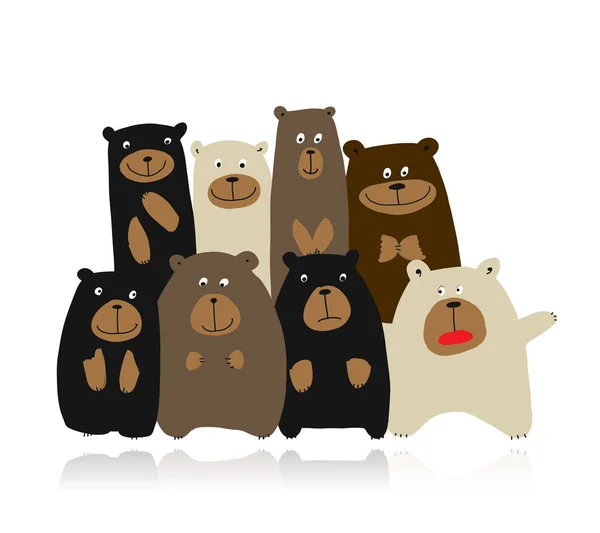 Сім'я смішних ведмедів, ескіз вашого дизайну — стоковий вектор