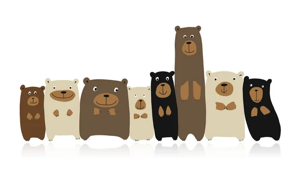 Divertidos osos de la familia, boceto para su diseño — Vector de stock