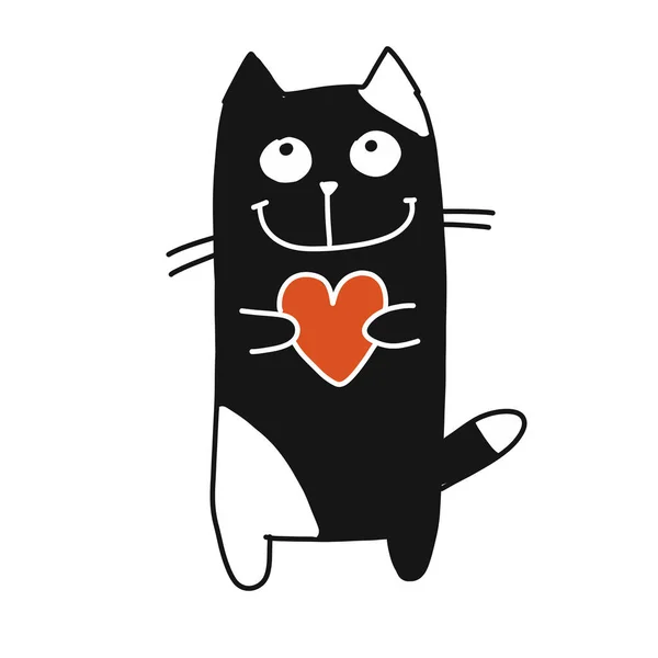Gato engraçado com coração, esboço para o seu design —  Vetores de Stock
