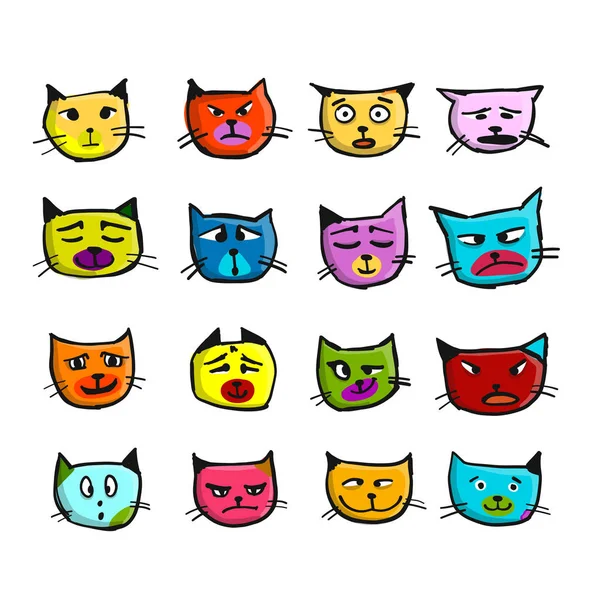 Cat faces, sketch for your design — Stock Vector