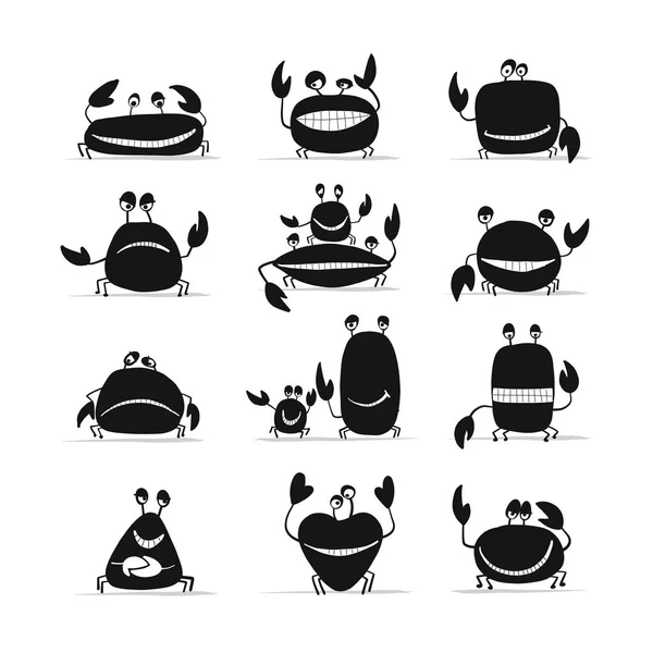 Lustiges Krabben-Set, Skizze für Ihr Design — Stockvektor