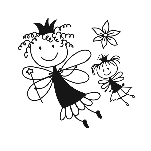 Cute little fairies, sketch for your design — Stock Vector