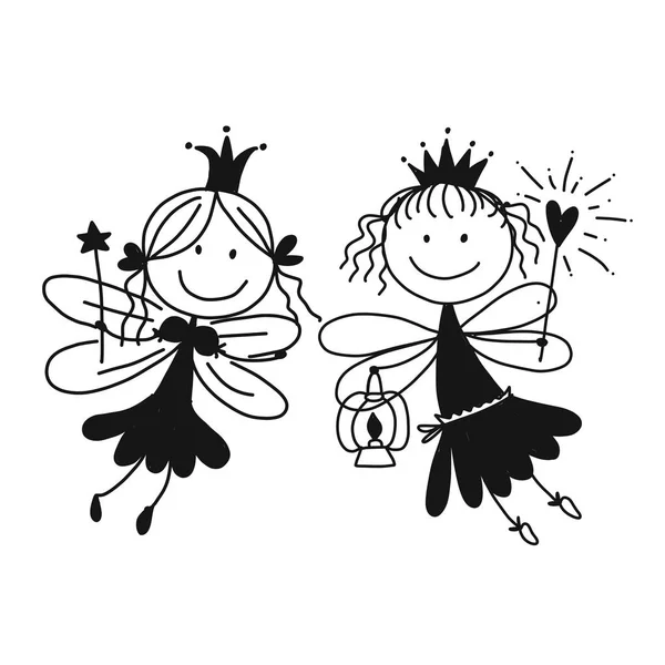 Cute little fairies, sketch for your design — Stock Vector