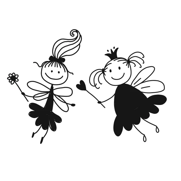 Cute little fairies, sketch for your design — Stock Vector