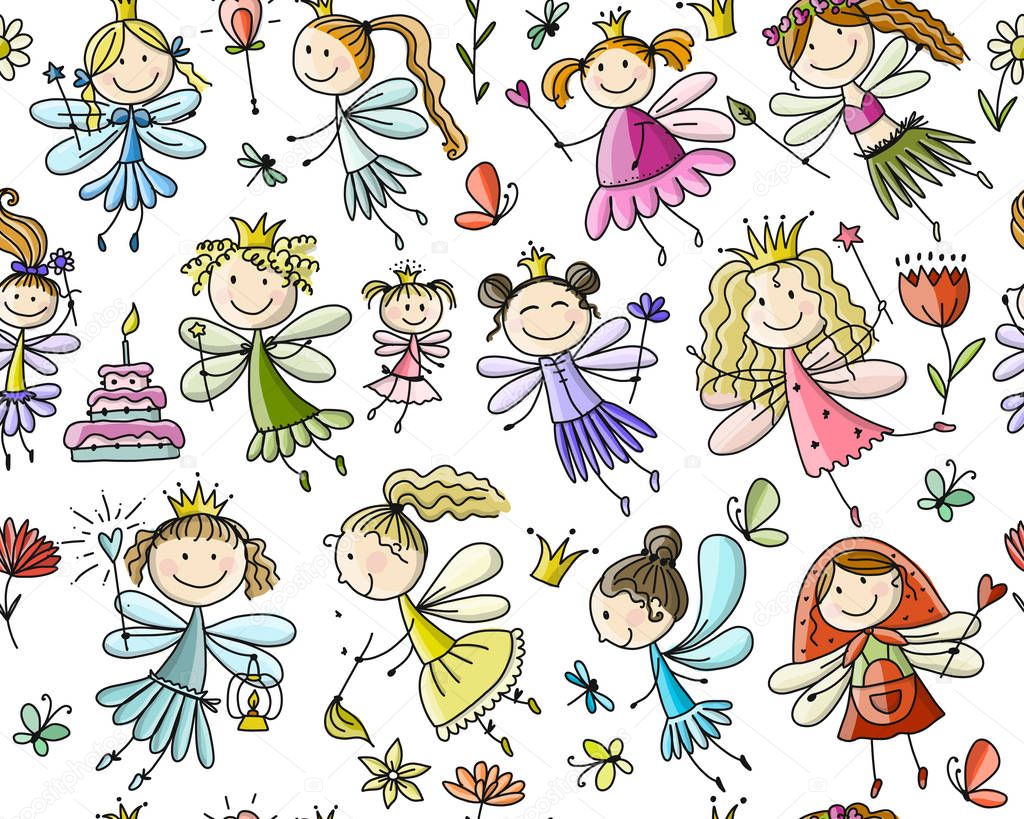Cute little fairies collection, sketch for your design