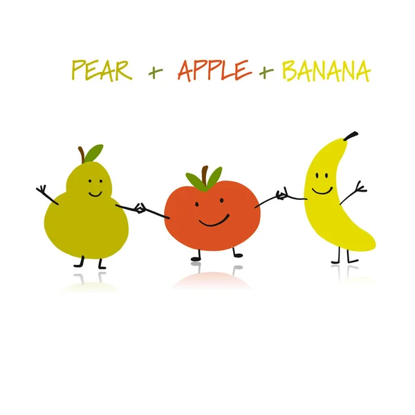 Pêra, maçã e banana. Personagens engraçados para o seu design — Vetor de Stock
