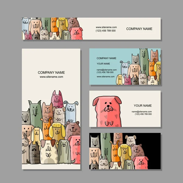 Σχεδιασμός επαγγελματικές κάρτες, αστεία σκυλιά οικογένεια — Διανυσματικό Αρχείο