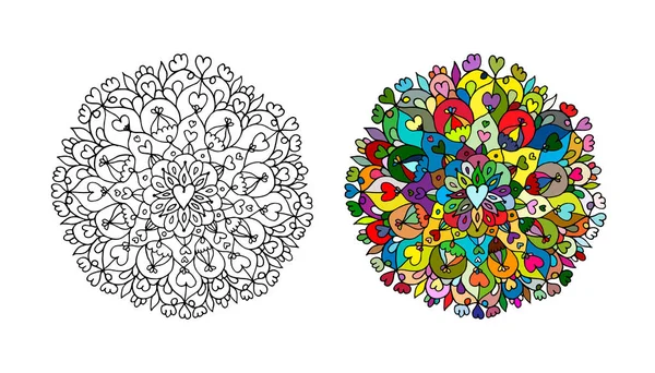 Mandala ornament, ruční práce, skica pro návrh — Stockový vektor