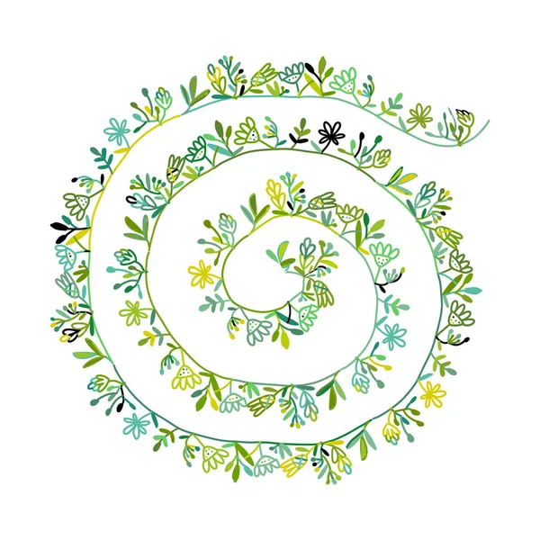 Fondo espiral floral, boceto para su diseño — Archivo Imágenes Vectoriales