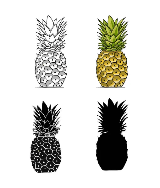 Ananas, skiss för din design — Stock vektor