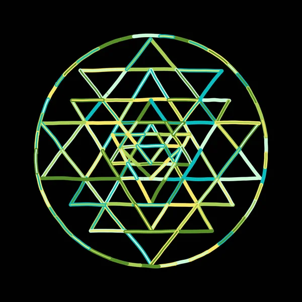 Géométrie sacrée et symbole d'alchimie Sri Yantra. Esquisse dessinée à la main pour votre design — Image vectorielle