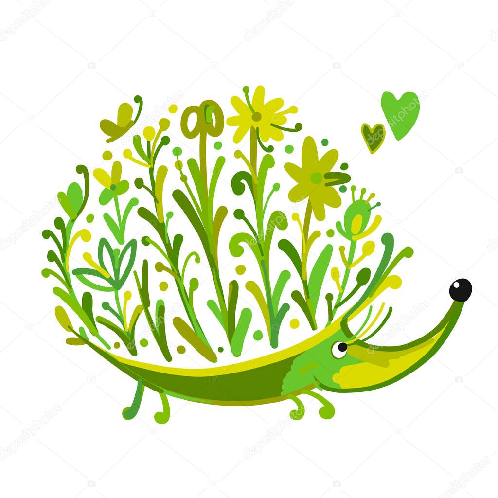 Floral hedgehog, logo set for your design. Vector illustration