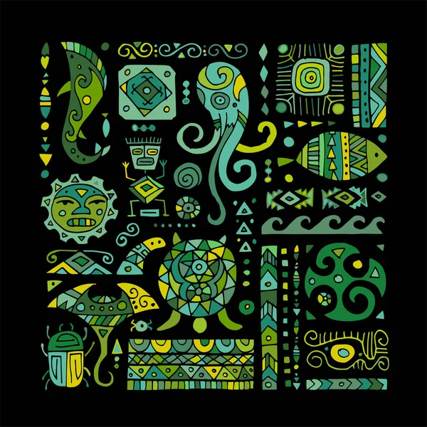Ethnische handgefertigte Ornamente für Ihr Design. Polynesischer Stil — Stockvektor