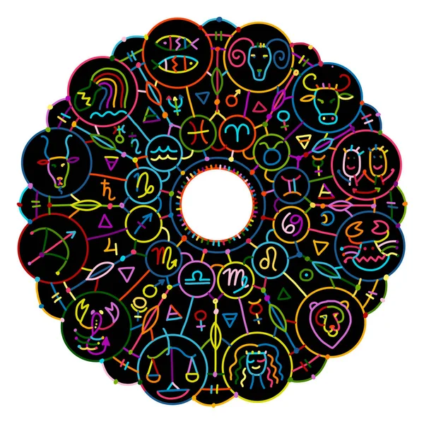 Zodiacal 圆与占星符号为您的设计 — 图库矢量图片