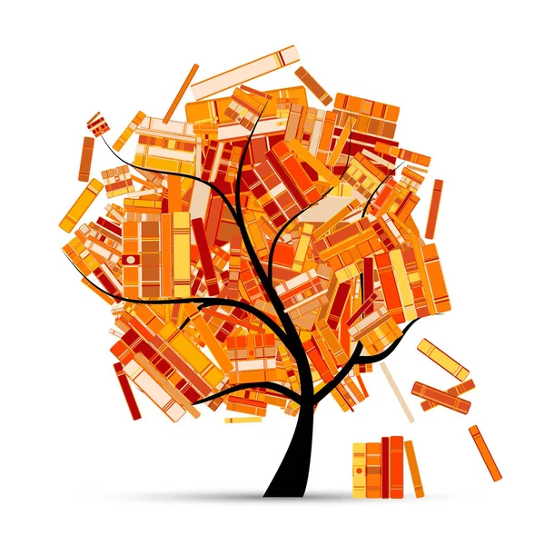 Bibliotheksbaum mit Büchern für Ihre Gestaltung. Herbstzeit — Stockvektor