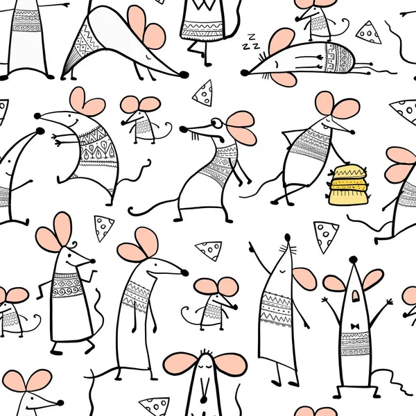 Lustige Mäuse. nahtloses Muster für Ihr Design — Stockvektor