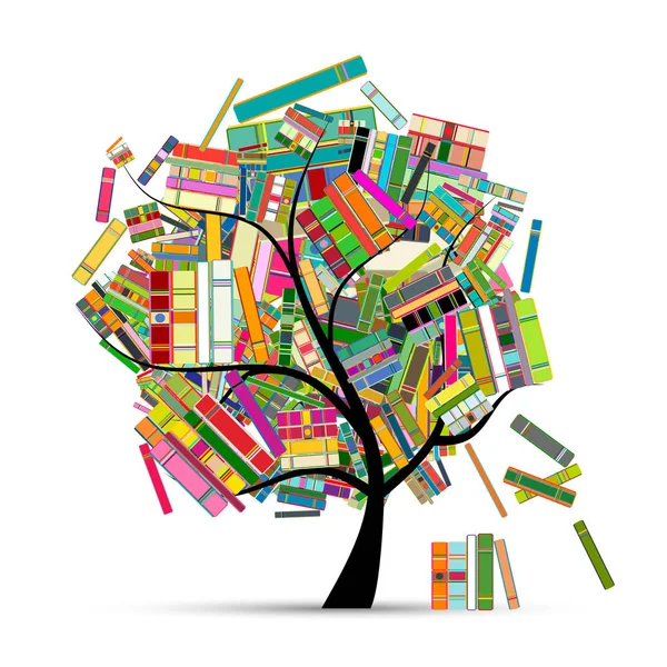 Biblioteks träd med böcker för din design — Stock vektor