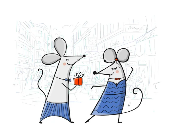 Funny mouses fiesta, fondo de paisaje urbano — Archivo Imágenes Vectoriales