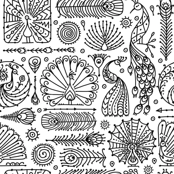 Peacock collection, ethnic style, seamless pattern for your design — Stock Vector