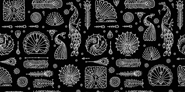 Peacock collectie, etnische stijl, naadloos patroon voor uw ontwerp — Stockvector