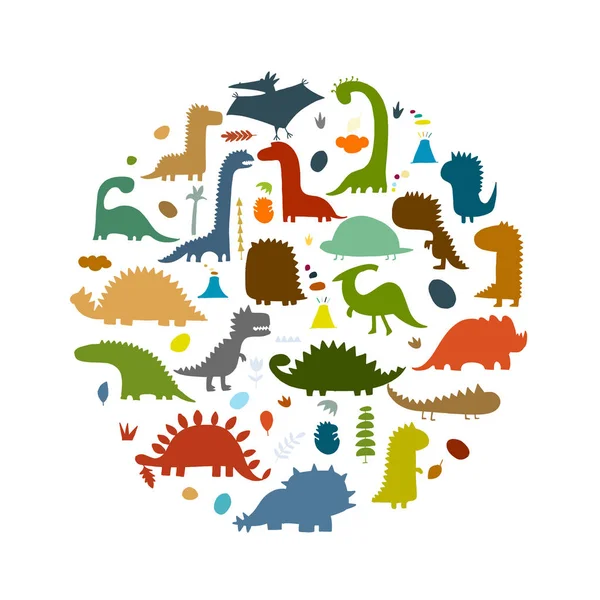Komik dinozorlar, tasarım için çocuksu tarzı — Stok Vektör