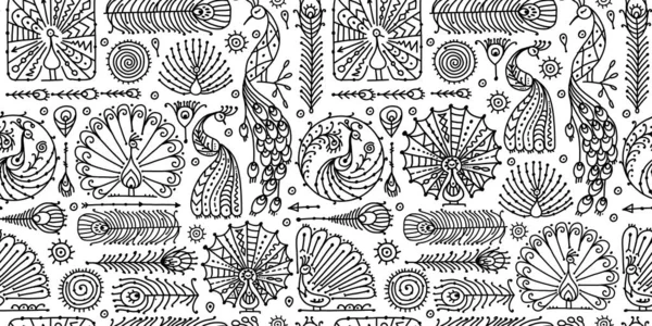 Peacock collectie, etnische stijl, naadloos patroon voor uw ontwerp — Stockvector