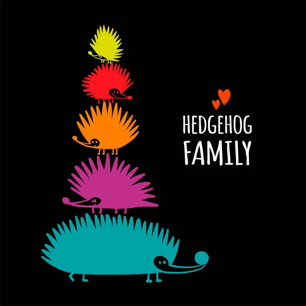 Legrační ježek rodina, černá silueta pro váš design — Stockový vektor