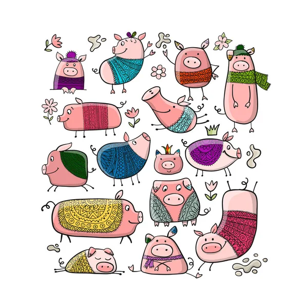 Cute collection de porcs pour votre conception — Image vectorielle