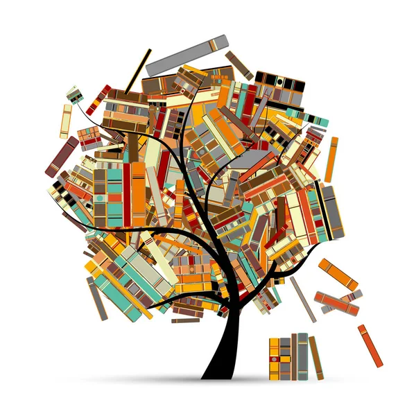 あなたのデザインのための本を持つ図書館の木 — ストックベクタ
