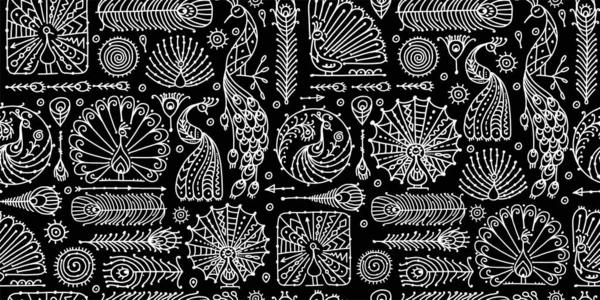 Collection Peacock, style ethnique, motif sans couture pour votre design — Image vectorielle