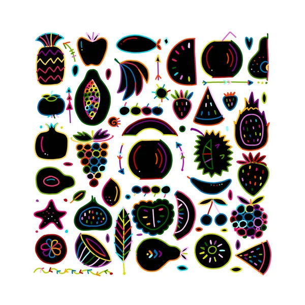 Collezione di frutta, sfondo creativo per il tuo design — Vettoriale Stock
