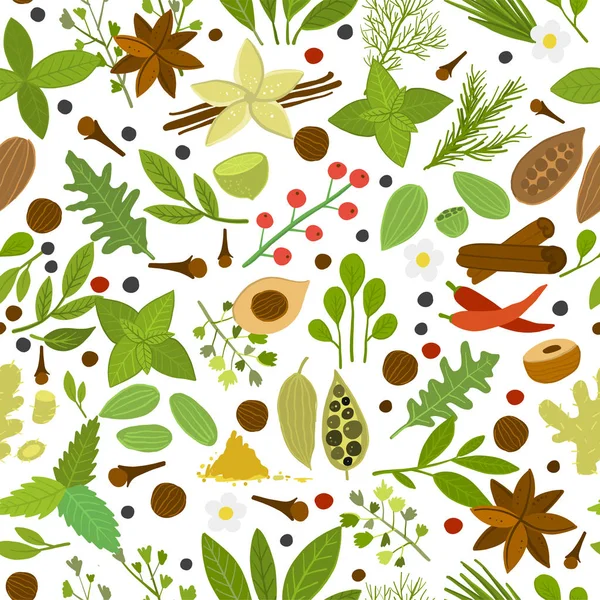 Herbs and spices background, seamless pattern for your design — Stock Vector
